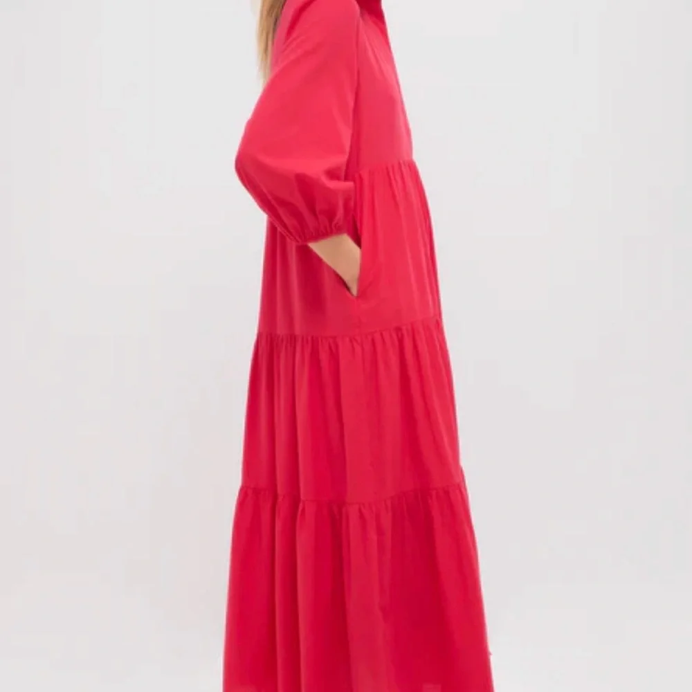 Tuckernuck Pomander Place Vibrant Red Long Sleeve Shirt Dress - Picture 3 of 5